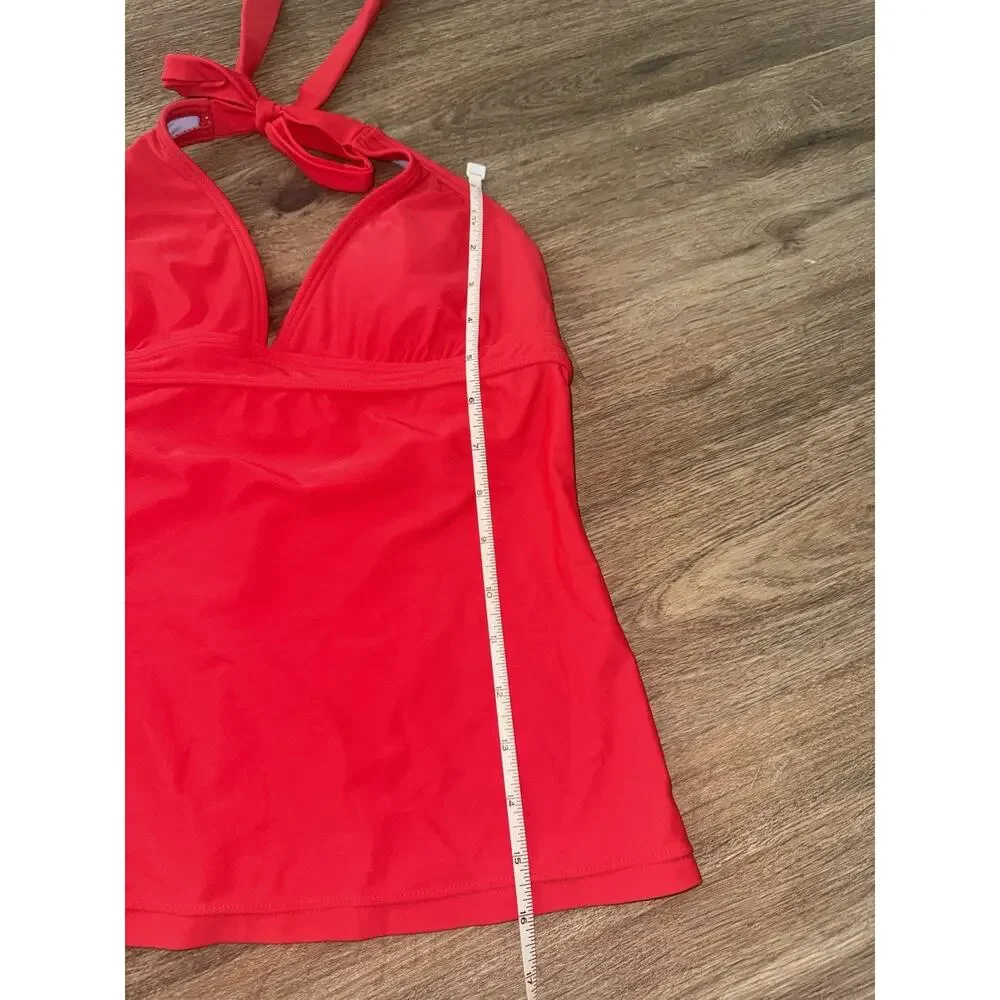 prAna Womens Red Halter Tankini Swim Top Size XS V-Neck Back Hook Tie Neck